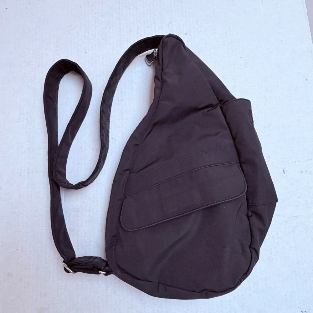 AmeriBag Healthy Back Bag Black Microfiber Ergonomic Sling Crossbody Backpack